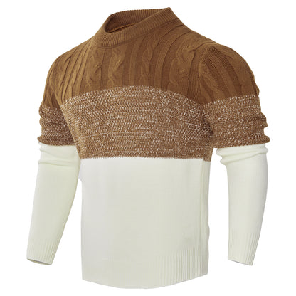 Men’s Color Block Cable Knit Sweater – Long Sleeve Pullover