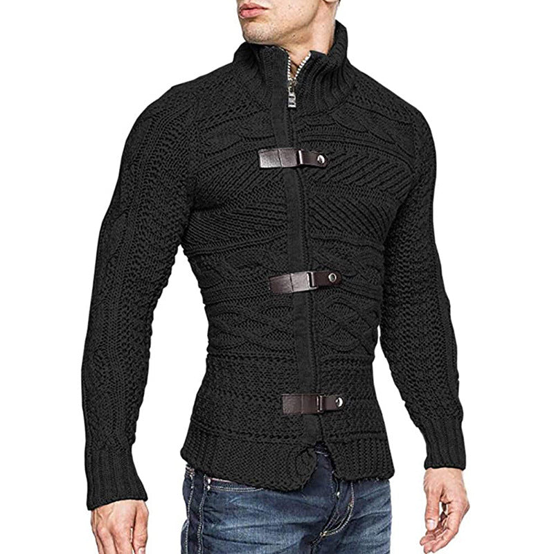 Cárdigan de cuello alto para hombre – Abrigo de punto ajustado para otoño e invierno