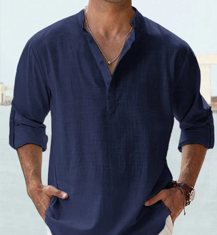 Camiseta deportiva de cuello alto para hombre – Suéter holgado de algodón transpirable