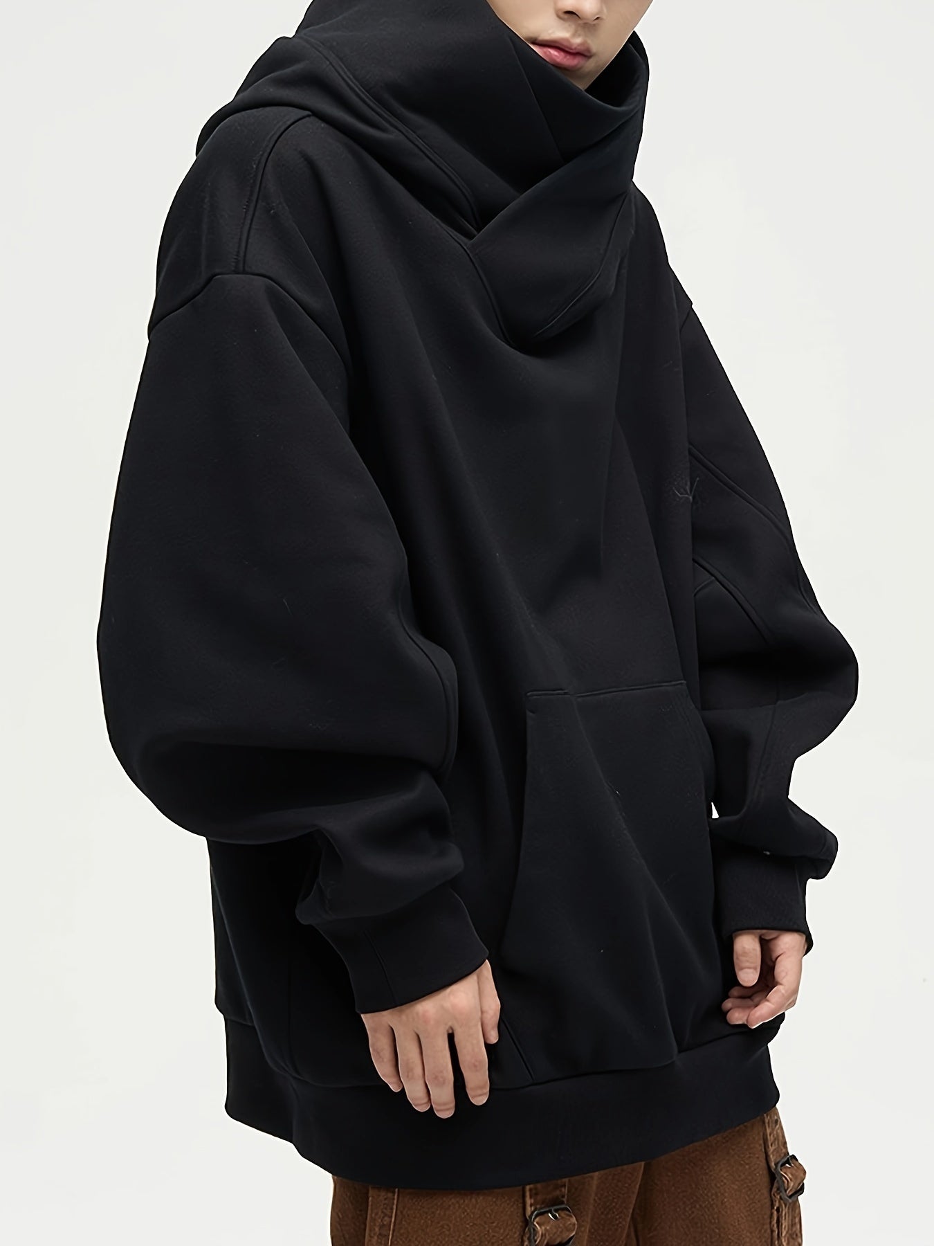 Sweat à capuche ample en peluche pour homme – Pull style ninja streetwear