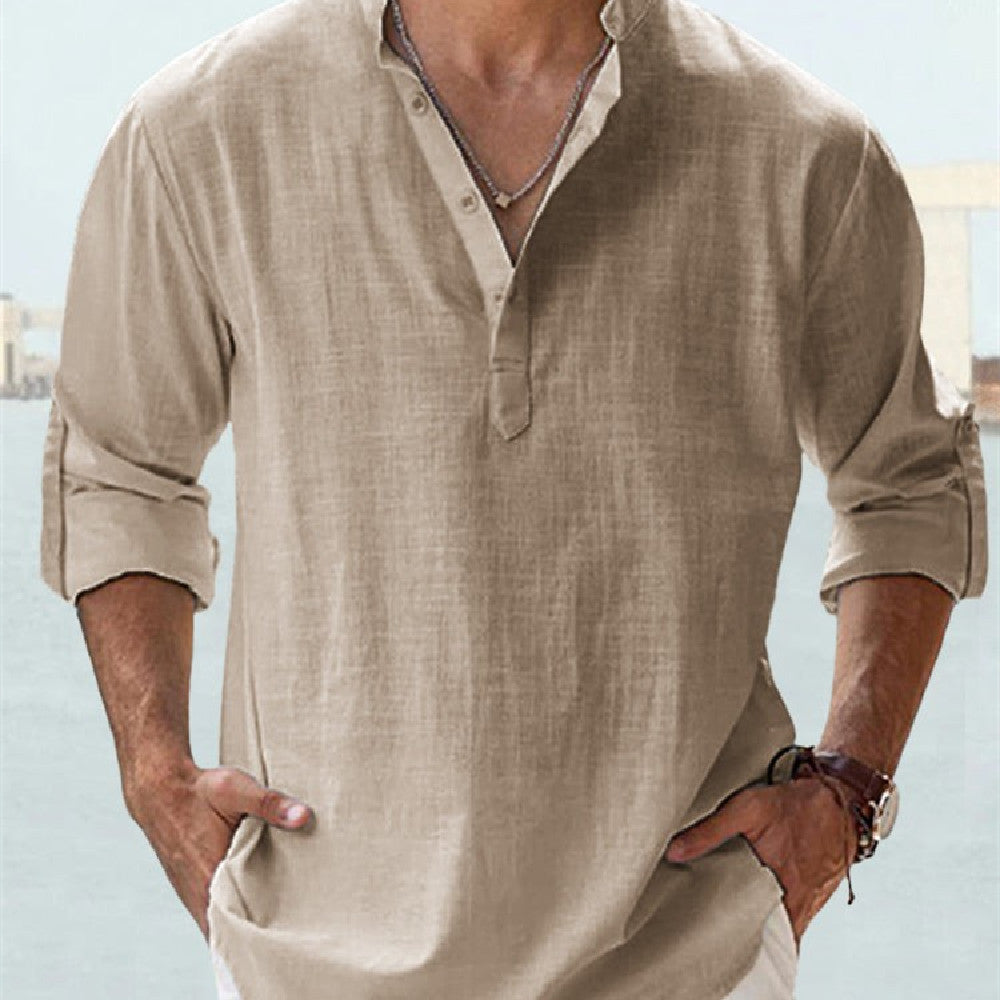 Camiseta deportiva de cuello alto para hombre – Suéter holgado de algodón transpirable