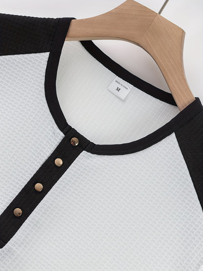 Chemise Henley gaufrée pour homme – Haut boutonnée toutes saisons blanc et noir