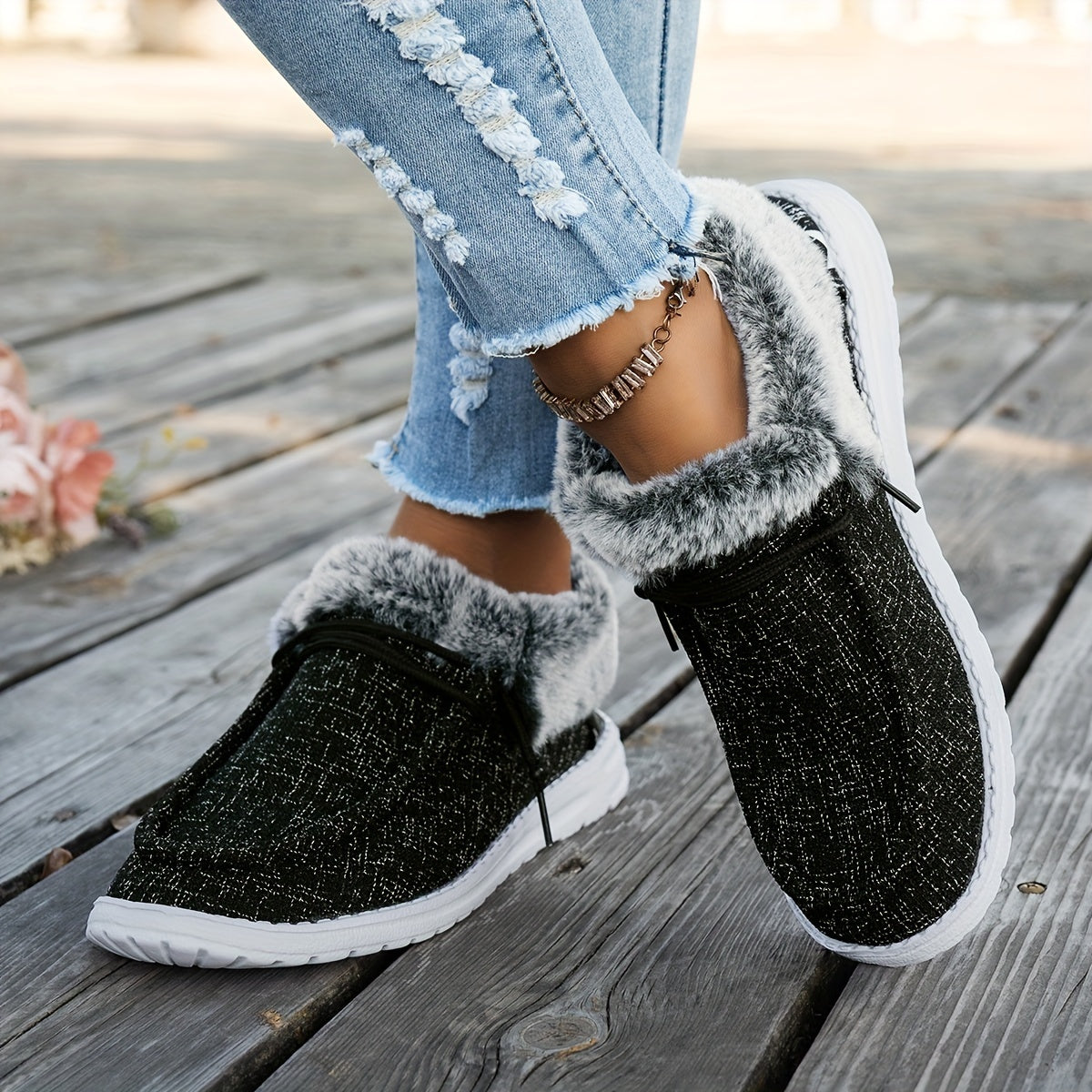 Mocassins à enfiler pour femmes – Chaussures d'hiver décontractées chaudes et antidérapantes avec semelle en EVA