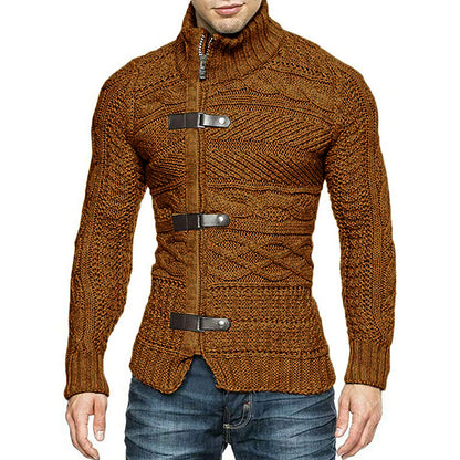 Cárdigan de cuello alto para hombre – Abrigo de punto ajustado para otoño e invierno