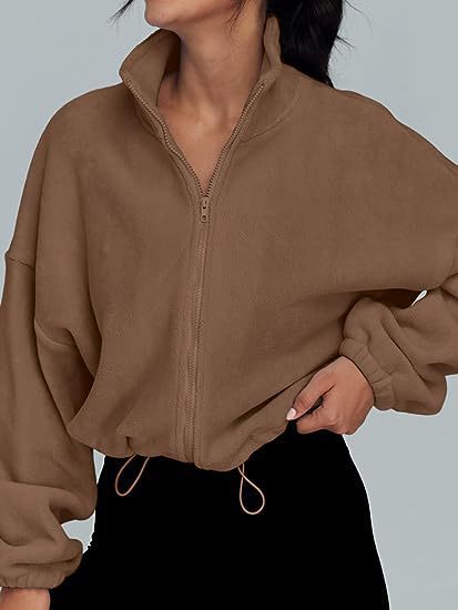 Chaqueta polar de mujer con cremallera – Ropa deportiva informal con cuello alto