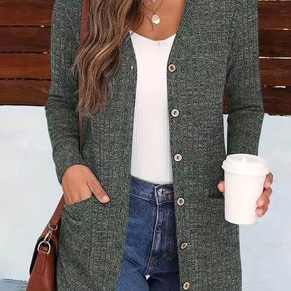 Cárdigan elegante con cuello de pico para mujer – Suéter acogedor de otoño con botones