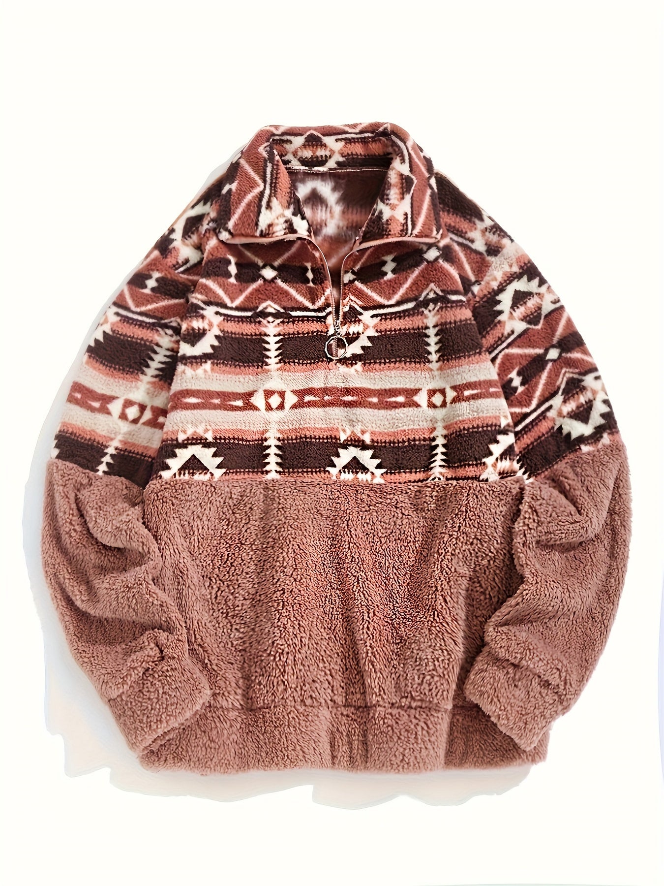 Sudadera de felpa con patrón geométrico Geo – Forro polar con media cremallera para otoño e invierno