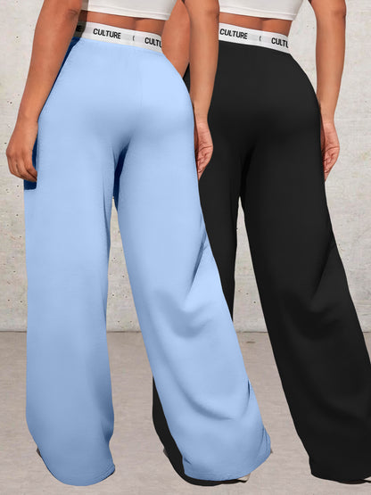 Conjunto de dos piezas con estampado geométrico de amor para mujer – Pantalones de cintura alta y pierna ancha