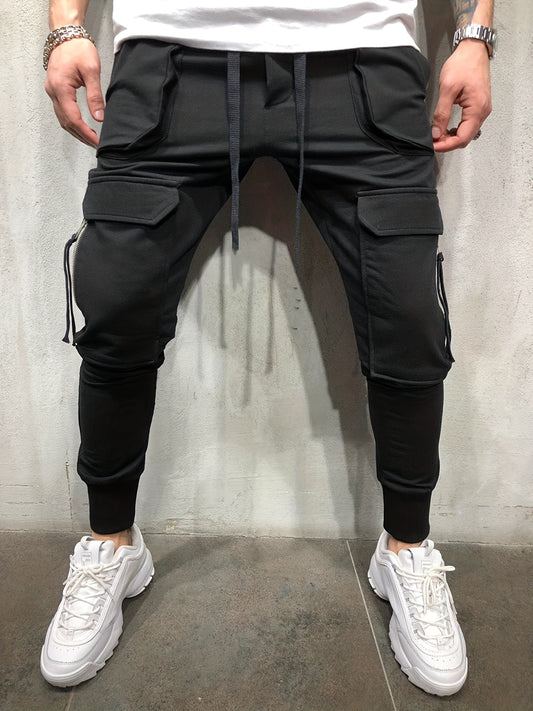 Men’s Streetwear Cargo Pants – Multi-Pocket Drawstring Outdoor Trousers