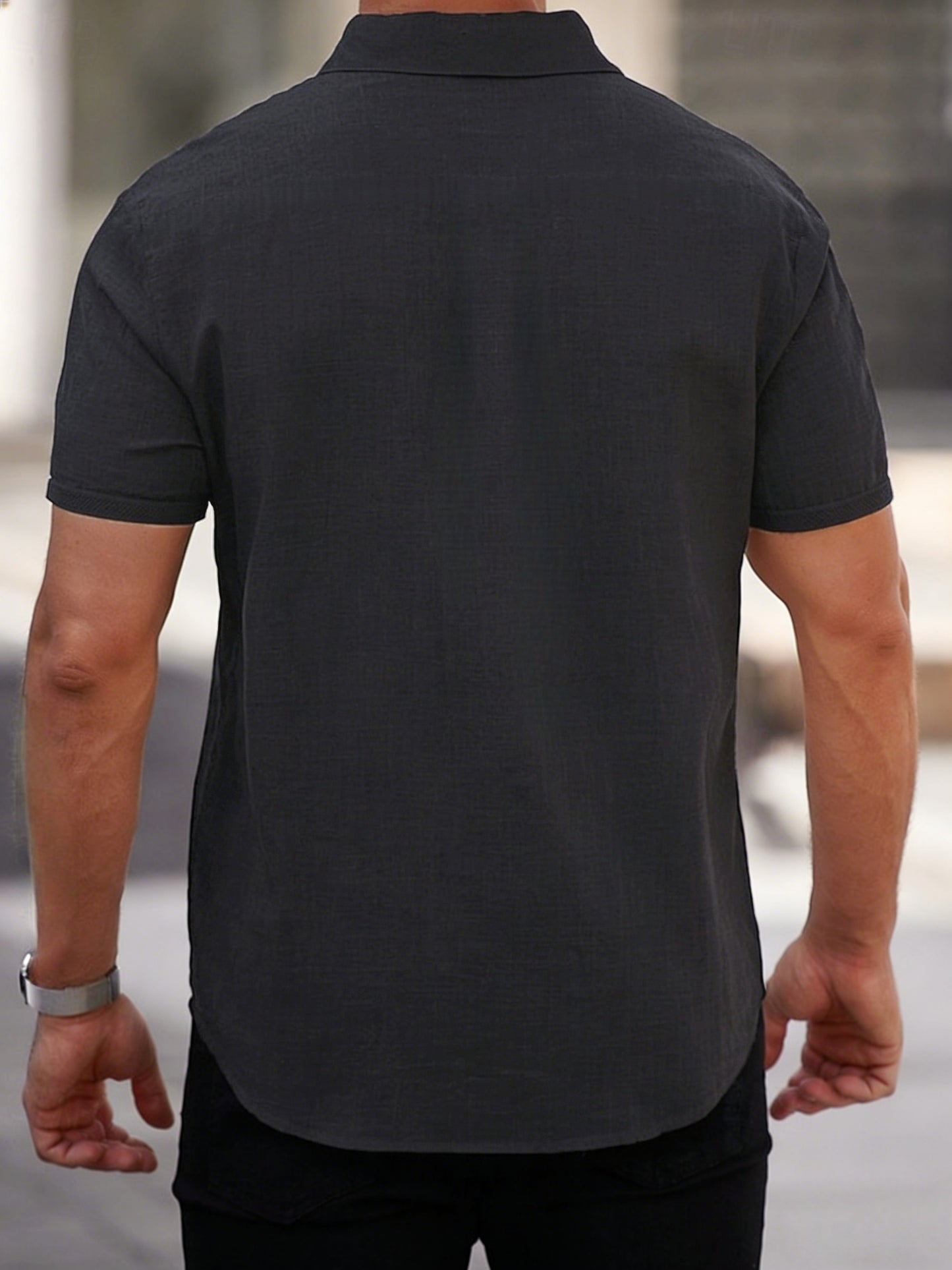 Camisa de manga corta de lyocell ligera para hombre – Abotonada informal de verano