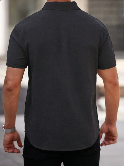 Camisa de manga corta de lyocell ligera para hombre – Abotonada informal de verano