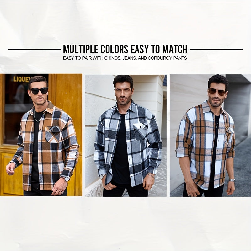 Chaqueta tipo camisa de lana a cuadros para hombre – Sobrecamisa cómoda a cuadros con botones
