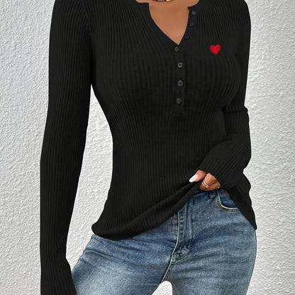 Elegant V-Neck Button Sweater – Women’s Soft Long Sleeve Fall/Winter Knit