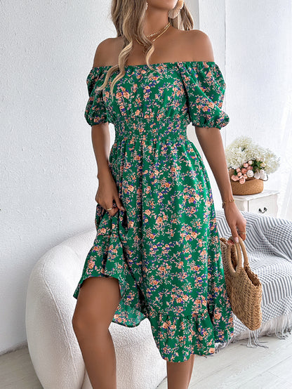Loom & Soul™ Vestido Floral con Volantes – Vestido de Verano de Manga Corta con Cuello Cuadrado para Mujer
