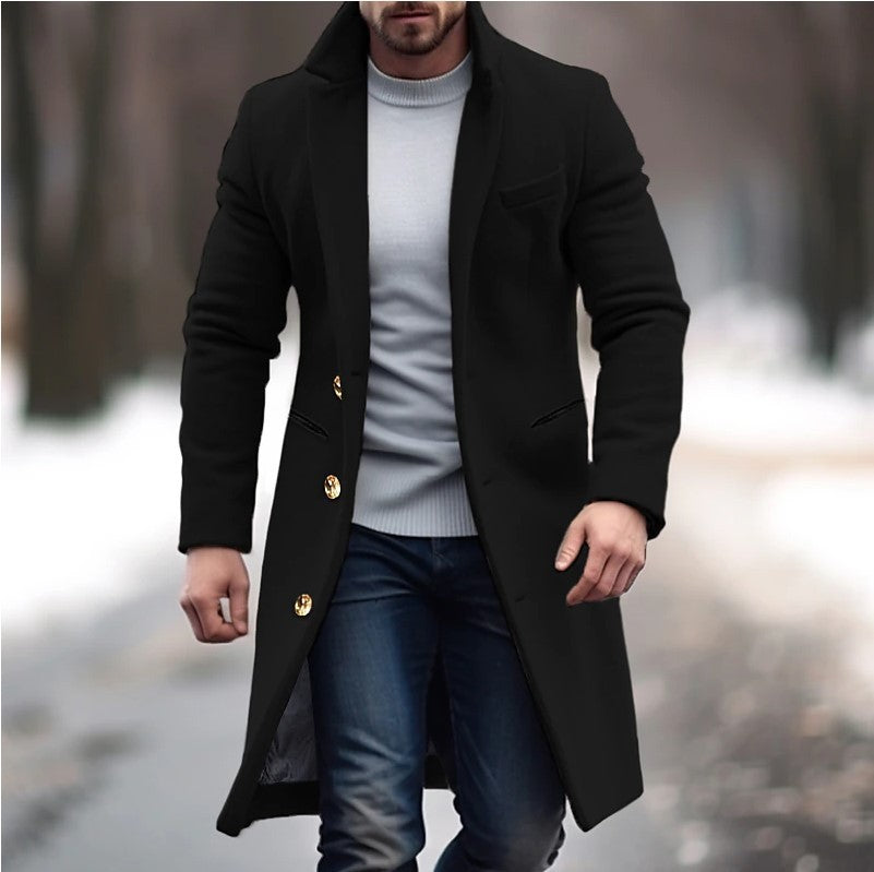 Abrigo largo de lana de invierno para hombre Loom & Soul™ – Solapa clásica, botonadura sencilla