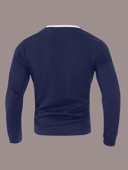 Chemise Henley gaufrée pour homme – Haut boutonnée toutes saisons blanc et noir