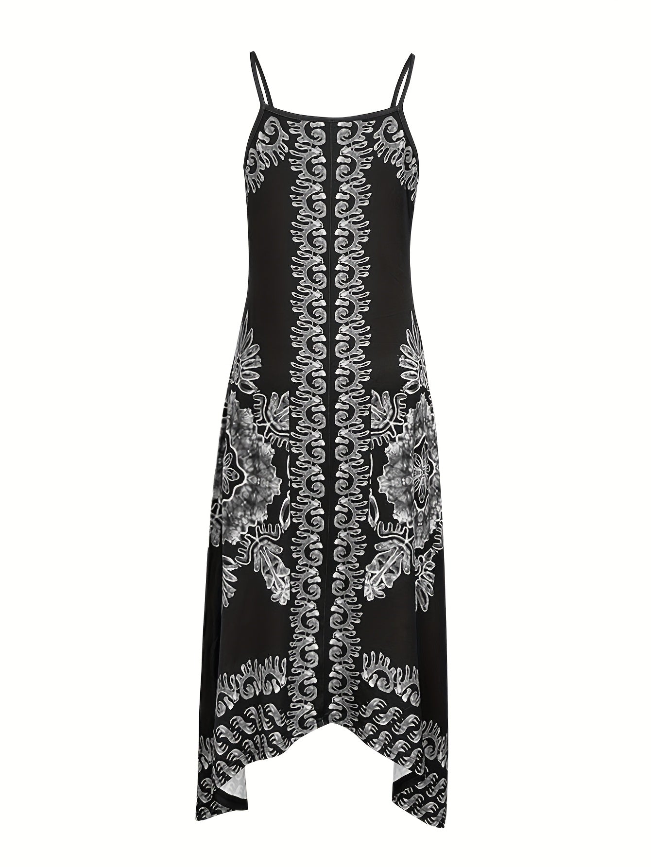 Bohemian Floral Maxi Dress – V-Neck Spaghetti Strap Summer Dress