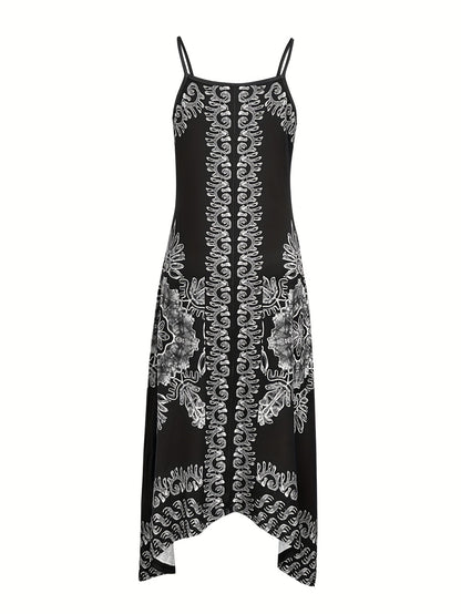 Bohemian Floral Maxi Dress – V-Neck Spaghetti Strap Summer Dress