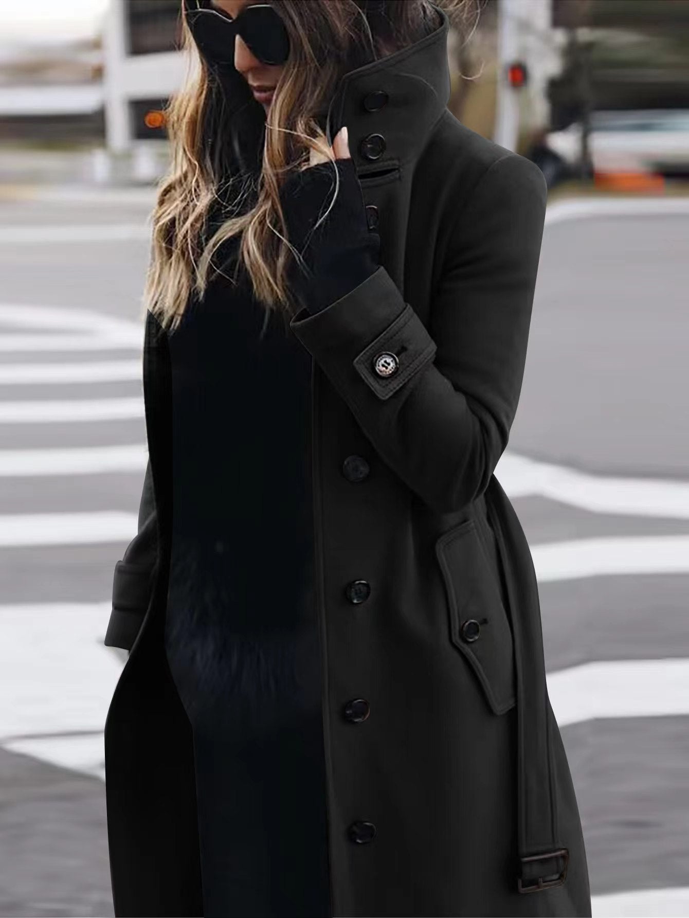 Abrigo de lana con cuello levantado Loom & Soul™ – Cárdigan de invierno ajustado para mujer con diseño de botonadura simple