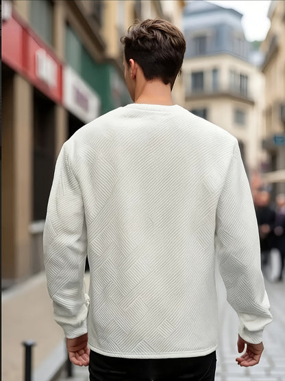Sudadera jacquard de cuello redondo para hombre – Jersey casual de manga larga con estampado geométrico