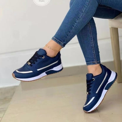 Zapatillas planas con cordones para mujer Loom & Soul™ – Zapatos informales transpirables de PU charol con suela suave de PU