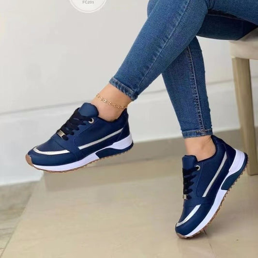 Zapatillas planas con cordones para mujer Loom & Soul™ – Zapatos informales transpirables de PU charol con suela suave de PU