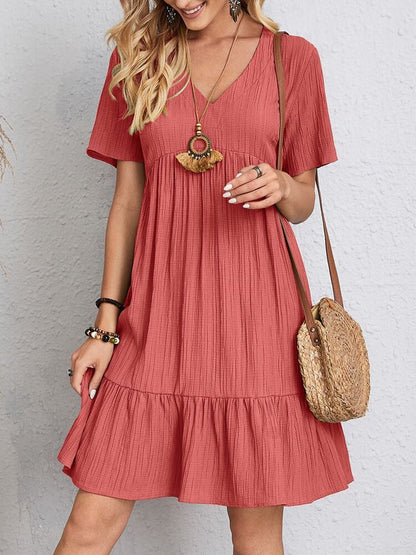 Robe à col en V à volants Loom & Soul™ – Robe d'été décontractée à manches courtes pour femme