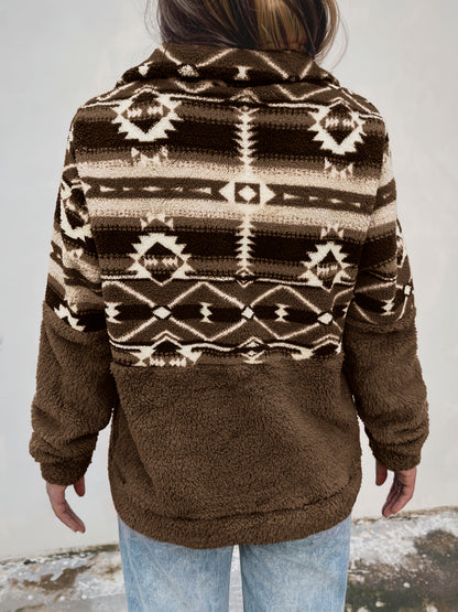 Sudadera de felpa con patrón geométrico Geo – Forro polar con media cremallera para otoño e invierno