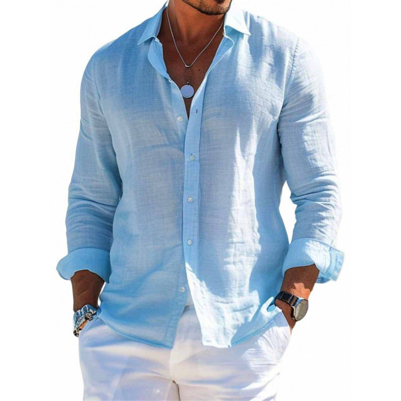 Camisa de manga larga con botones para hombre Loom & Soul™ – Top informal holgado de color liso con solapa