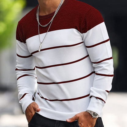 Suéter de punto a rayas azul marino para hombre – Sudadera informal de cuello redondo
