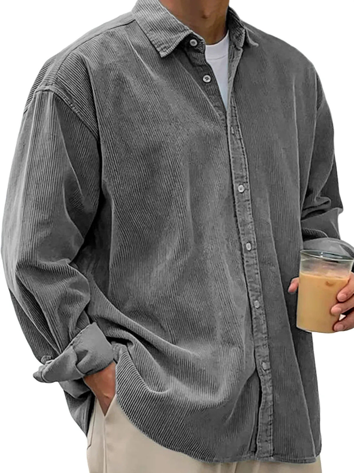 Chaqueta de Pana para Hombre – Abrigo Casual de Otoño de Corte Holgado