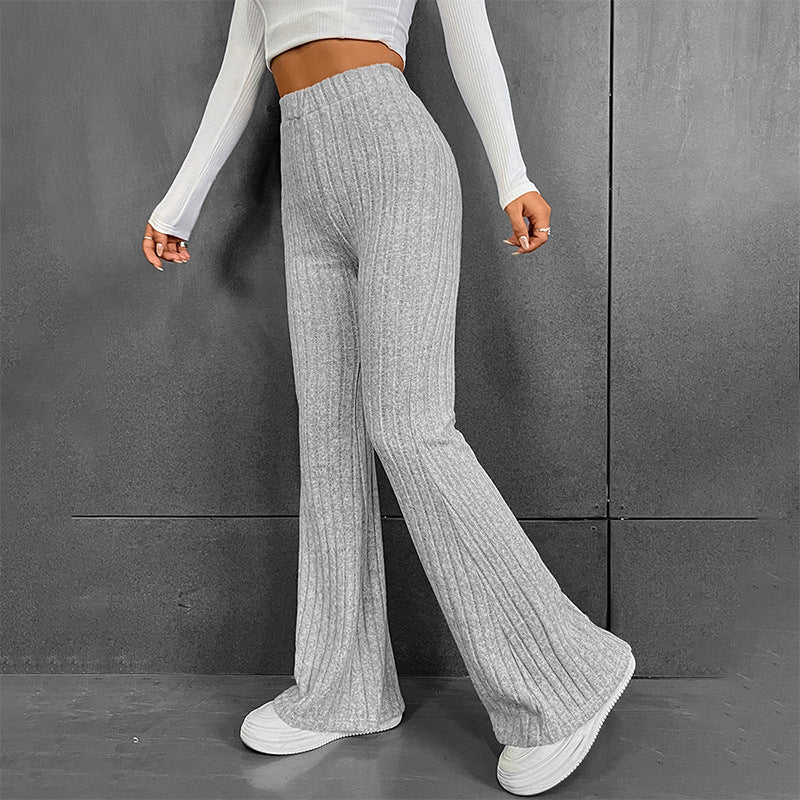 Pantalon large taille haute tendance Loom & Soul pour femme – en polyester léger avec surpiqûres (vert, gris, kaki)