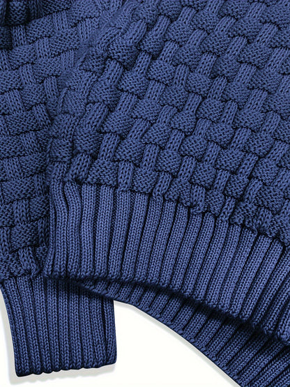 Men’s Waffle Knit Sweater – High Stretch Pullover with Lapel Collar