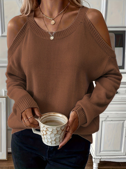 Suéter de punto suave para otoño/invierno con cuello redondo elegante para mujer