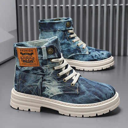 Men’s British High-Top Boots – Canvas Mid-Calf Statement Style