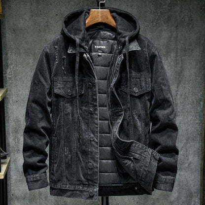 Chaqueta de mezclilla gruesa para hombre Loom & Soul – Abrigo de algodón con capucha y ajuste ceñido para invierno