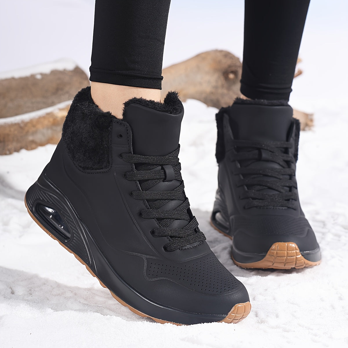 Bottes de neige mi-mollet doublées polaire pour femme – Chaussures d'hiver chaudes avec coussin d'air