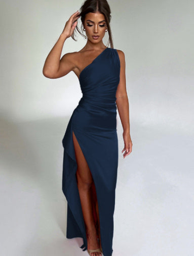 Vestido con abertura de un solo hombro de satén Loom & Soul™ – Vestido de fiesta de verano elegante sin espalda para mujer