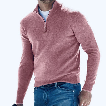 Suéter con cremallera y cuello en V para hombre – Jersey informal con tacto de cachemira para otoño