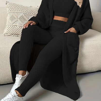 Cozy Fleece Home Suit Set – Women’s Thick Winter Pajama Lounge Set