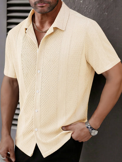 Camisa de manga corta de jacquard para hombre - Abotonada informal de verano