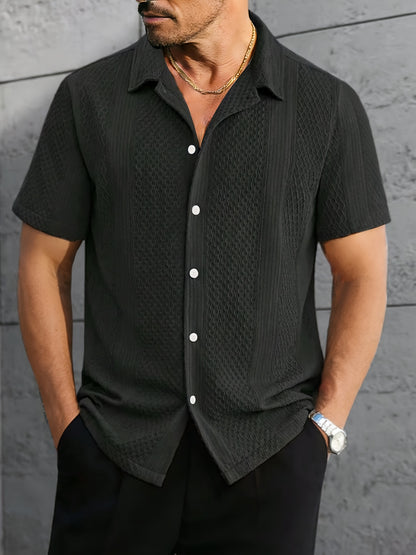 Camisa de manga corta de jacquard para hombre - Abotonada informal de verano