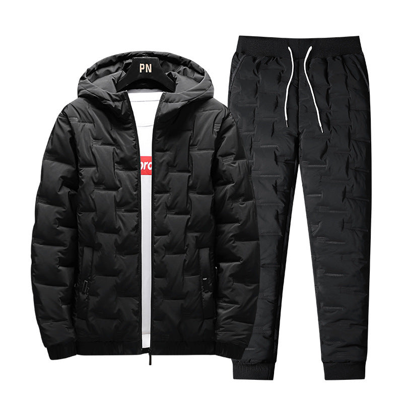 Ensemble de costume rembourré en duvet Loom & Soul™ pour homme – Veste d'hiver à capuche et pantalon assorti pour la chaleur et le style