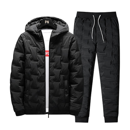 Ensemble de costume rembourré en duvet Loom & Soul™ pour homme – Veste d'hiver à capuche et pantalon assorti pour la chaleur et le style