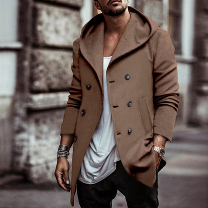 Gabardina con Capucha Cruzada para Hombre – Ajuste Holgado de Largo Medio