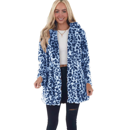 Chaqueta de felpa de leopardo para mujer – Abrigo de corte holgado