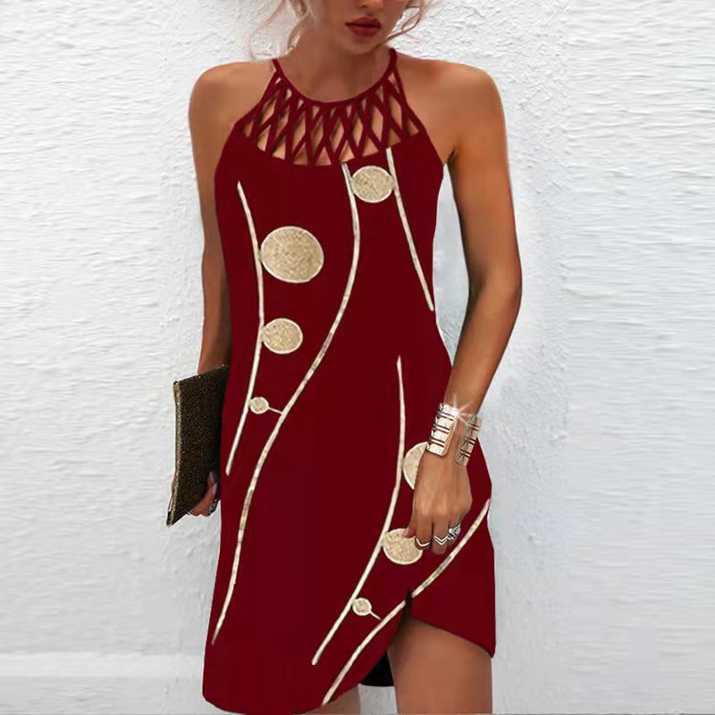 Printed Halter Summer Dress – Casual A-Line Midi Dress for Women