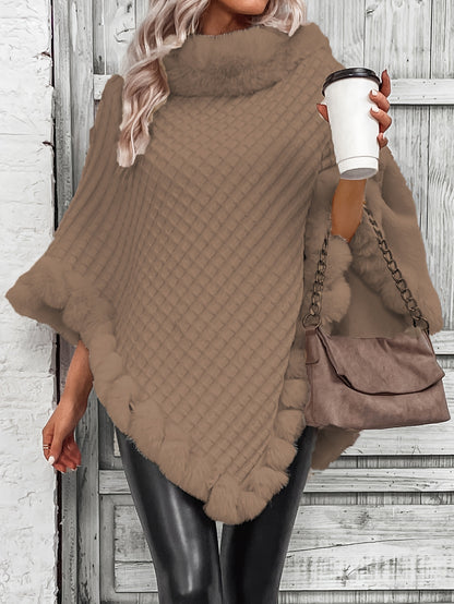 Cape en fausse fourrure pour femme – Vêtement d'extérieur d'hiver élégant à col en peluche