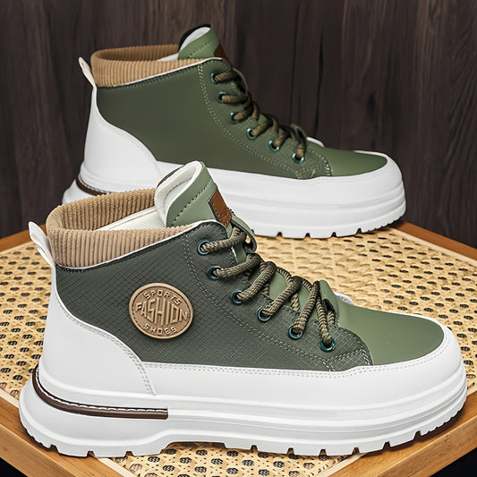 Men’s Green & White High-Top Sneakers – Lace-Up Streetwear Boots