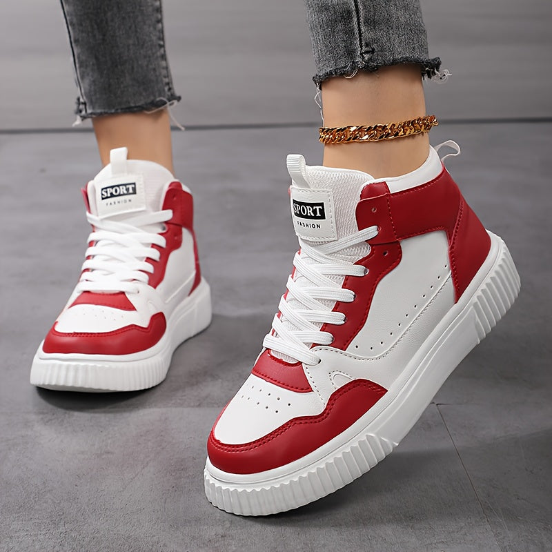 Women’s Mid-Top Patchwork Sneakers – Street Style Lace-Up